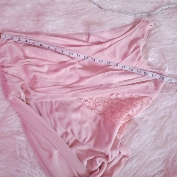 DAVID'S BRIDAL One Shoulder Mesh and Lace Petal Pink Party Bridal Maxi Dress 20 - Picture 7 of 9